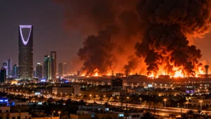 حمله انصارالله به ریاض؛ آتش‌سوزی گسترده در انبار نظامی عربستان