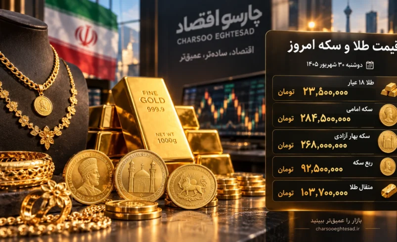 قیمت طلا و سکه امروز دوشنبه ۳۰ شهریور ۱۴۰۵؛ طلای ۱۸ عیار و سکه امامی