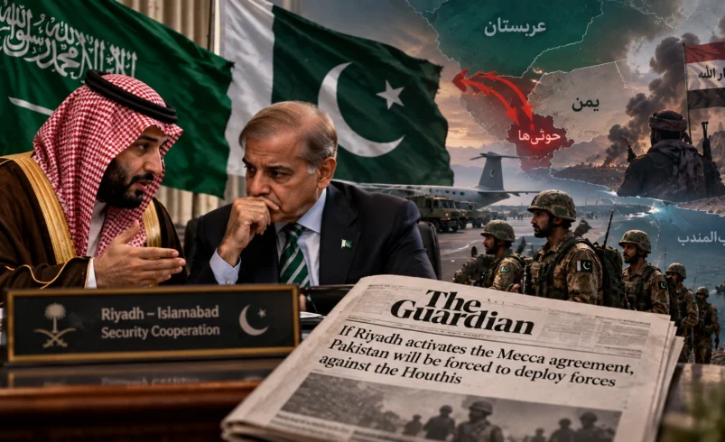 محمد بن سلمان، شهباز شریف و رجب طیب اردوغان پس از امضای توافق دفاع مشترک مکه